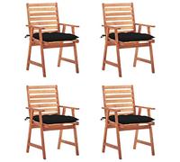 Générique Lot de 4 chaises de Salle à Manger extérieur en Bois d'acacia Massif avec Coussins imperméables en Polyester, Ensemble de Repas pour Jardin, terrasse ou Patio, Conception à Lattes