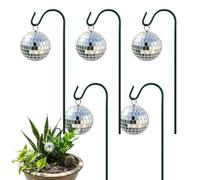 Générique Lot de 5 Mini Boules Disco sur piquets de Jardin, 3 cm/6 cm/8,9 cm, Boule Disco Miroir argentée pour jardinière, Attrape-Sun, Ornements Miroir pour Plant et Fleurs