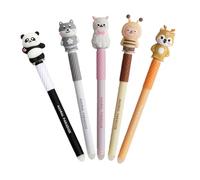 Générique Lot de 5 stylos à bille à encre gel effaçables - Bleu - 0,7 mm - Avec motifs d'animaux mignons - Capuchons lisses et anti-taches - Pour l'école et le bureau (B)