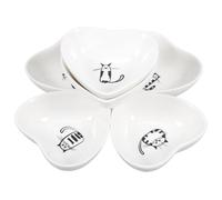Générique Lot de 6 Plats à Tremper en Céramique Blanc Motif Chat de Cœur, pour Sauces et Condiments, pour Barbecue et Réception