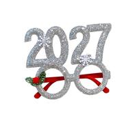 Générique Lunettes de fête des fêtes 2027 avec monture à œil ouvert, Silver | Monture à enfiler avec branches et anneaux ouverts pour les yeux, accents de chiffres surdimensionnés pour les