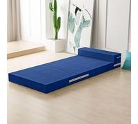 Générique Matelas Pliant 4 Pièces avec Tête de Lit Et Oreiller, Matelas D'appoint Pliable, Housse Amovible et Lavable pour Tatami Salon Voyage Camping Coffre de Voiture,Bleu,180 * 60 * 5cm