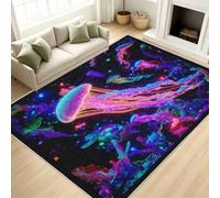 Générique Méduses Tapis Salon 200x290 cm, Grand Tapis Récif De Corail Monde sous-Marin Poil Court Lavable en Machine Antidérapant Doux pour Chambre Salle De Jeux Bureau Salle à Manger