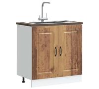 Générique Meuble Bas pour évier Kalmar Noir 80x46x81,5 cm Bois ingénierie,Meubles de Cuisine,853455