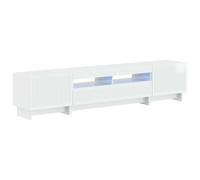 Générique Meuble TV 5 Pièces Blanc Brillant en Bois d'Ingénierie avec LED | Porte réversible,bandes LED flexibles,connecteur USB,fixation murale fournie,rangement multimédia