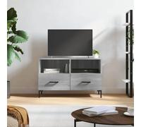Générique Meuble TV Bois d'Ingénierie Gris 80x36x50 cm | 2 Compartiments, 2 Tiroirs, Pieds en Fer, Rangement Spacieux, Fixation Murale Incluse