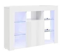 Générique Meuble TV d'angle LED 100x40x68cm Blanc Brillant | Bois d'ingénierie résistant à l'abrasion, finition mate -rayures, éclairage LED USB, rangement consoles et médias,