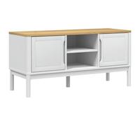 Générique Meuble TV Floro Blanc 114x43x55 cm Bois Massif de Pin | Bois de pin massif,2 portes,fixation murale fournie,grand rangement,dessus robuste,style rustique