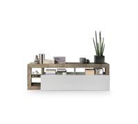 Générique Meuble TV SEFRO - 1 Porte et 4 niches - Blanc laqué et chêne