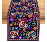 Générique Mexican Skeleton Tablecloth - Waterproof Cotton Linen 108.27 inch | Heat Transfer Printed Design for Rectangle Tables | Decorative Cover for Kitchen, Altar, Dining, Parties and Celebrations