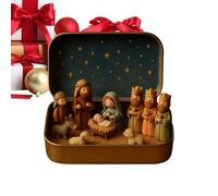 Générique Mini Christmas Nativity Set in A Tin Box | Portable 3D Scene Decoration Set with Resin Holy Family Sheep and Jesus Figurines,Pocket Nativity Scene Carry The Story of Christmas for Desk Home