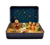 Générique Miniature Crèche de Noël en Boîte Métallique Étain,Portable avec Statuettes Résine Sainte,Moutons,Jésus,Décor Maison,Église et Cadeau-13x8cm