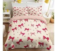 Générique Minimalist Hand-Painted Microfiber Duvet Cover Set Soft Romantic Fresh Cartoon Cute Bow Print Bedding Set with 2 Pillowcases, Reversible Design Double Size 79" x 79" for Kids and Adults