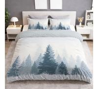 Générique Minimaliste Forêt Housse de Couette 200 x 200 cm Paisible Cèdre Brouillard Parure de Lit Réversible avec Fermeture Éclair et 2 Taies d'oreiller,Chambre Décor Gris