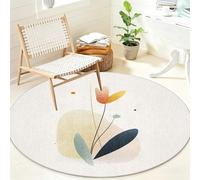 Générique Minimaliste Tapis Rond Poil Ras Lavable et Antidérapant, Abstrait Tapis Circulaire pour Salon Chambre Bureau, Plante Tapis Doux 200 cm pour Décoration Intérieure