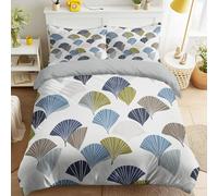 Générique Modern Minimalist Microfiber Duvet Cover Set Abstract Calm Elegant Soft Fan Shape Leaves Print Bedding Set with 2 Pillowcases, Reversible Design Queen Size 102" x 87" for Kids and Adults