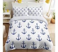 Générique Modern Minimalist Microfiber Duvet Cover Set Fresh Calm Nautical Theme Blue Anchor Print Bedding Set with 2 Pillowcases, Reversible Design King Size 90" x 87" for Kids and Adults