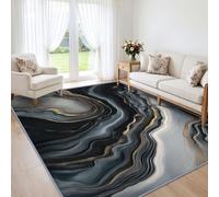 Générique Moderne 120 x 170 cm Imprimé Tapis de Chambre, Luxe Noir et Gris Fluide Effet Marbre Lavable Tapis de Salon Antidérapant - Doux Moquette pour Salle de Séjour Chambre d'enfant Salle de Jeu