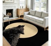 Générique Moderne 160x230 cm Imprimé Tapis de Chambre, Fantasy Animal Loup Lune Lavable Tapis de Salon Antidérapant - Noir Doux Moquette pour Salle de Séjour Chambre d'enfant Salle de Jeu