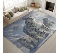 Générique Moderne Douillet & Cosy Doux Tapiss Thème Hivernal Animaux Imprimé Tapis Bébé léopard des neiges avec Iceberg Lavable Tapis de Antidérapant pour Couloir Entrée 60 x 90 cm