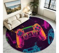 Générique Moderne Gaming Tapis Salon 120cm Rond Lavable en Machine | Manette Jeu Néon Descente de Lit Carpets, AntidéRapant, Chambre Mangerdes Carpet, Doux Poil Ras