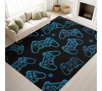 Générique Moderne Geek Tech Artistique Bleu Noir Carpette 140 x 200 cm, Décoration D'Intérieur, Tapis Lignes Manette de Jeu pour Chambre Salle de Jeux Tapis Lavable Et Antidérapant À Poils Ras