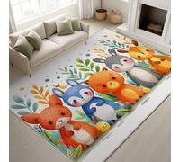 Générique Moderne Gribouillage d'enfant Doux Tapiss Animaux de la Jungle Dessin Animé Imprimé Tapis Renard Lapin Ours Lavable Tapis de Antidérapant pour Couloir Entrée 50 x 80 cm