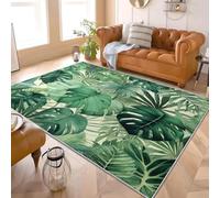 Générique Moderne Poil Court Tapis Exterieur Salon Cuisine 80x150 cm Tropical Feuilles de Palmier Monstera Deliciosa Doux Lavable Antidérapant Tapis Vert pour Entrée, Chambre, Couloir Décoration