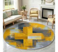 Générique Moderne Tapis Salon 90cm Rond Lavable en Machine | Géométrique Coup Pinceau Symbole Descente de Lit Carpets, AntidéRapant, Chambre Mangerdes Carpet, Doux Poil Ras