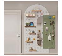 Générique Modular Wooden Wall Organizer with Mirror - Versatile Pegboard Shelf Kit for Kitchen, Living Room, Dorm, Home Storage & Décor (Natural Color)