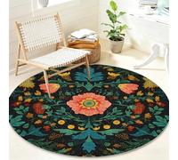 Générique Motif Floral Tapis Rond Poil Ras Lavable et Antidérapant, Plante Tapis Circulaire pour Salon Chambre Bureau, William Morris Tapis Doux 100 cm pour Décoration Intérieure