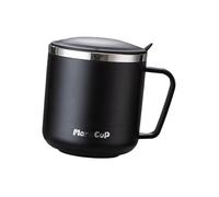 Générique Mug Isotherme en Acier Inoxydable avec Poignée et Couvercle, 400 ML, étanche, Portable, Idéal pour Le Thé Au Lait, La Pêche, Le Bureau et Les, Noir