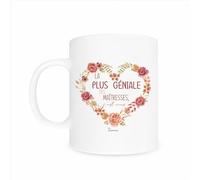 Générique Mug maîtresse personnalisé 320 ml - Cadeau fin d’année scolaire - La plus géniale des maîtresses - Tasse cœur fleuri avec prénom