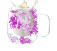 Générique Mugs en verre double paroi Tasses isolantes à fleurs séchées | Gobelet isolant transparent, mugs à thé isothermes double couche avec poignée 250 millilitres Pour Jus, Boissons et