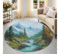 Générique MulticoloreTapis Rond,Lavable en Machine Antidérapant pour Salon et Chambre à Coucher Amoureux De La Nature - Style Peinture À l'huile Réaliste Montagnes Enneigées Tapis Rond 120 cm Rond