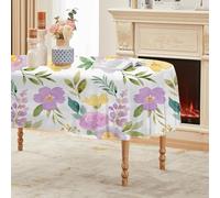Générique Nappe Ovale Violet 160x200 cm, Imprimés Végétaux Fleurs Violettes，Nappe Anti Tache Impermeable, pour Mariage, Décoration de Table, Jardin, Fête, Anniversaire, Noël, Conférences, Foires A02