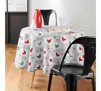 Générique Nappe Ronde 180 cm Suzette Gris Motif Poule Polyester Anti Tache et Infroissable