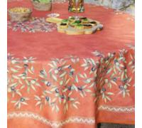 Générique Nappe Ronde Coton Enduit, Motif Oliveraie, Terracotta, 180 cm, Style Provençal, Lavable en Machine