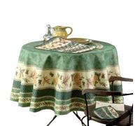 Générique Nappe Ronde Provençale, Motif Tournesol et Abeille, 180 cm, Vert, Polyester Anti-Tache