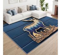 Générique Nature Forêt Animaux en Bois Tapis Interieur Poils Antidérapant Courts Moquette, Tapis Bleu Cerf Forêt de Pins pour Enfants Garçons Fille Chambre Jouer Ramper 60 x 90 cm Nettoyage Facile