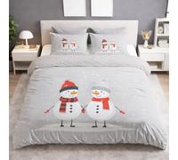 Générique Noël Boules De Neige Housse de Couette 200 x 200 cm Douillet Bonhomme De Neige Fête Parure de Lit Réversible avec Fermeture Éclair et 2 Taies d'oreiller,Chambre Décor Gris