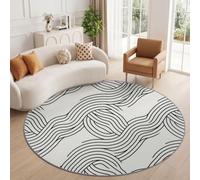 Générique Noir Tapis de Salon Rond, Imprimé Abstrait Nordique Tapis | Tapis Antidérapant Lavable en Machine Imprimé Géométrie Vagues Lignes Moquette Douce pour Salon Chambre, 100 cm