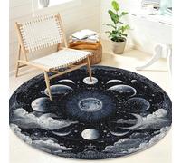Générique Noir Tapis Rond Lavable Antidérapant, Mandala Solaire Rond Tapis 180 cm Doux à Poil Ras pour Salon Chambre Bureau, Univers Tapis Circulaire Décoration Intérieure