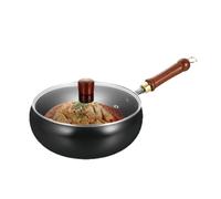 Générique Non Stick Pan, Stir Fry Wok with Wooden Handle, Scratch-Resistant Fine Iron Cookware, Flat Bottom Induction Compatible for Baking, Stewing, Stir-Frying, 11.02x4.13 Inches