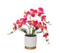 Générique Orchidée Artificielle Orange à Trois Branches en Pot à Fond Doré Phalaenopsis Décoration Fleur en Pot Simulation Blanche Papillon Fleur (Rouge)