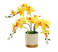 Générique Orchidée Artificielle Orange à Trois Branches en Pot à Fond Doré Phalaenopsis Décoration Fleur en Pot Simulation Blanche Papillon Fleur(Jaune)