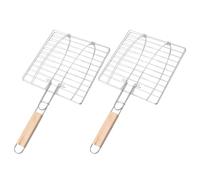Générique Panier à Poisson pour Griller 2pcs en Fer et Bois Poignée | Argenté, Prise Anti-brûlure, Rotation Facile, Usage Camping Extérieur et Barbecue Maison