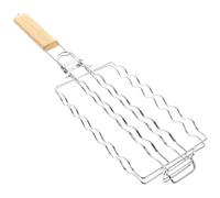 Générique Panier de Grill Barbecue en Acier Inoxydable avec Poignée Bois | Résistant au Feu, Pratique et Robuste, pour Crevettes et Légumes, Usage Fête ou Boutique, Finition Argenté