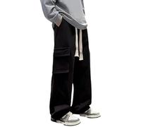 Générique Pantalon Cargo en Jean Coupe Ample avec Poches, Style décontracté, idéal pour Le Travail, Le Quotidien ou l'extérieur (Black, XL)