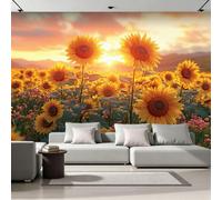 Générique Papier Peint 3D Intissé Fleurs 200x140 cm Fresque Murale Impression HD Effet Relief Champ De Fleurs Coucher De Soleil Décoration Murale Moderne pour Salon Chambre Bureau Sans Cadre 26A-5
